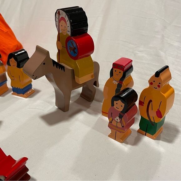 Hand painted indigenous American scene with Animals canoe teepee Buffalo eagle - Picture 8 of 16